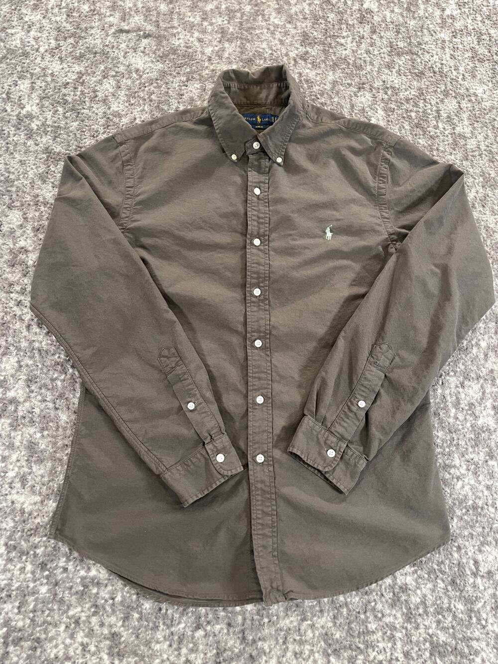 Ralph Lauren Shirt Mens Large Brown Cotton Classic Fit Button Front Long Sleeve